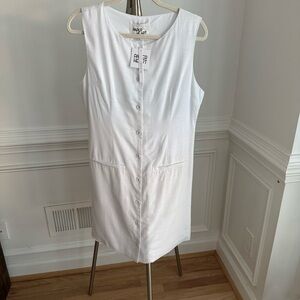 NWT Anthropologie Paper Heart White Button-Down Linen Blend Mini Dress Size L